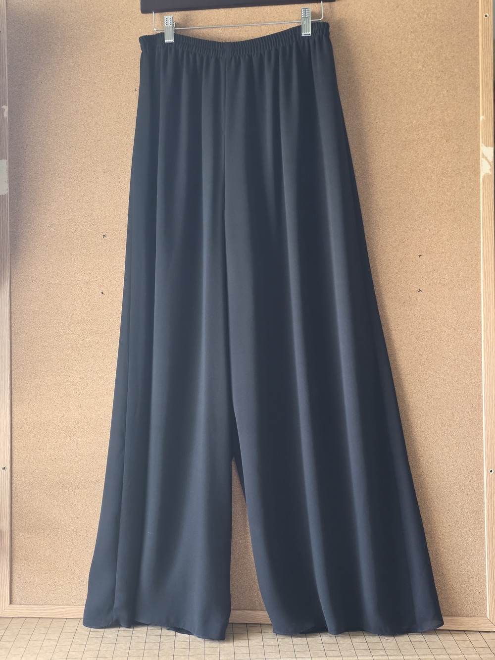 PATRA Black Wide‑Leg Plazzo Pants Fully Lined, Elastic Waist Sz L Dress Trousers
